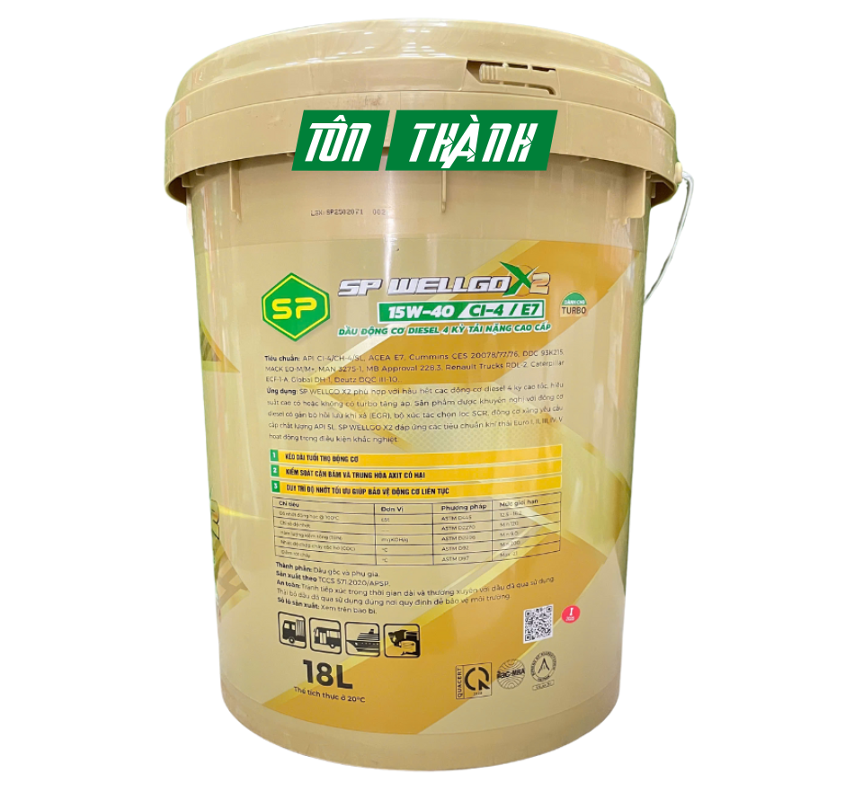 Dầu Động Cơ Diesel/Xăng SP WELLGO 15w40 CI-4/E7 ( 18 Lít)
