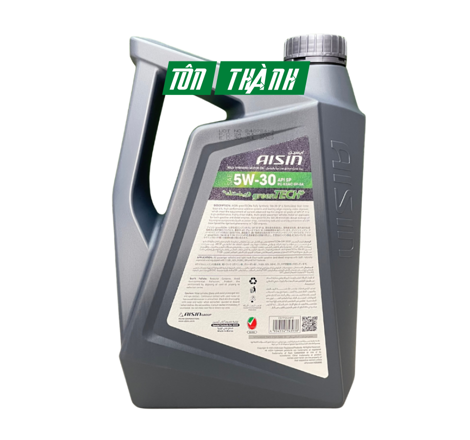 Dầu động cơ AISIN greenTECH+ Fully Synthetic 5W-30 SP (4 Lít)