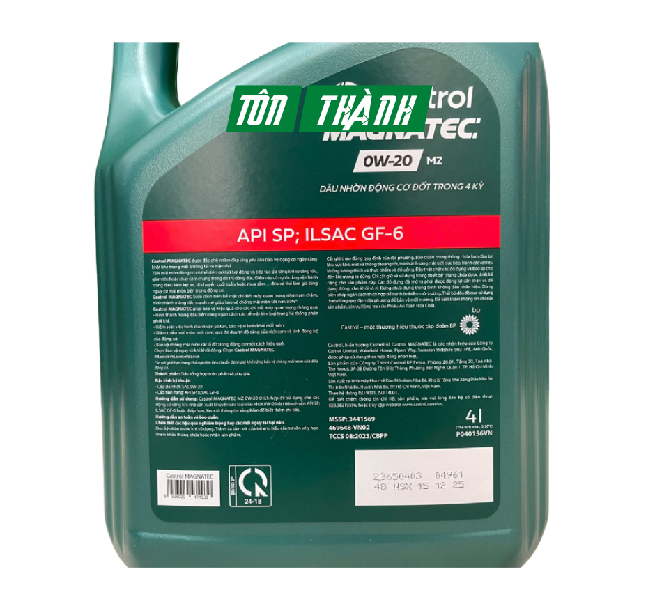Dầu động cơ Castrol Magnatec MZ 0W-20 API SP - Tổng Hợp Toàn Phần (4 Lít)
