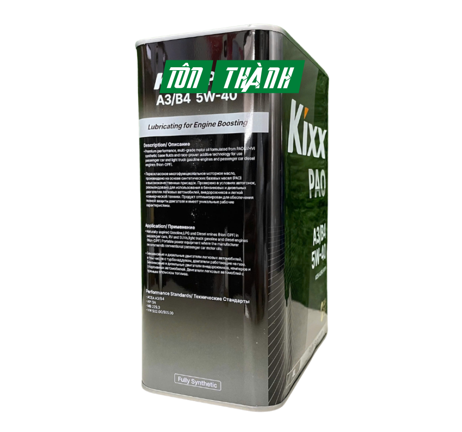 DẦU ĐỘNG CƠ DÀNH CHO XE Ô TÔ, XE MÁY TAY GA - KIXX PAO ACEC A3/B4 5W40 (4 LÍT)
