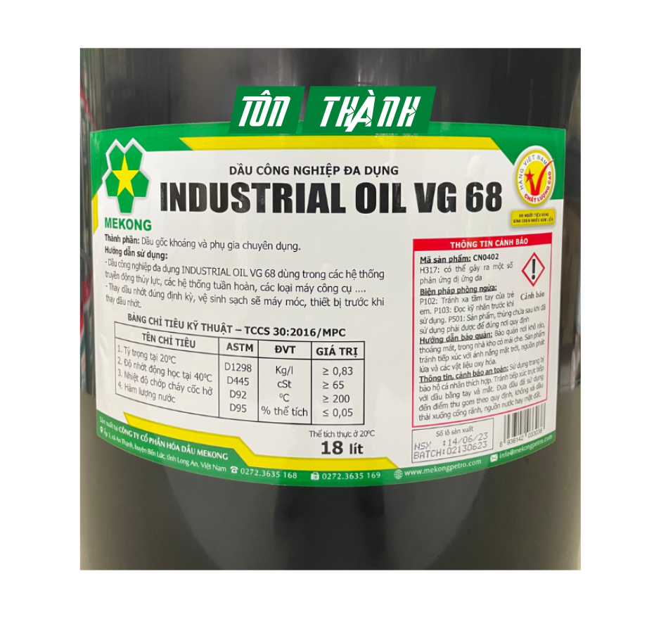 DẦU THỦY LỰC ĐA DỤNG MEKONG INDUSTRIAL OIL VG 68 - NHỚT 10 (18 LÍT)