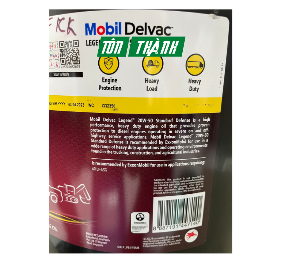 DẦU NHỚT ĐỘNG CƠ XE TẢI MOBIL DELVAC SUPER 20W-50 (20 LÍT)