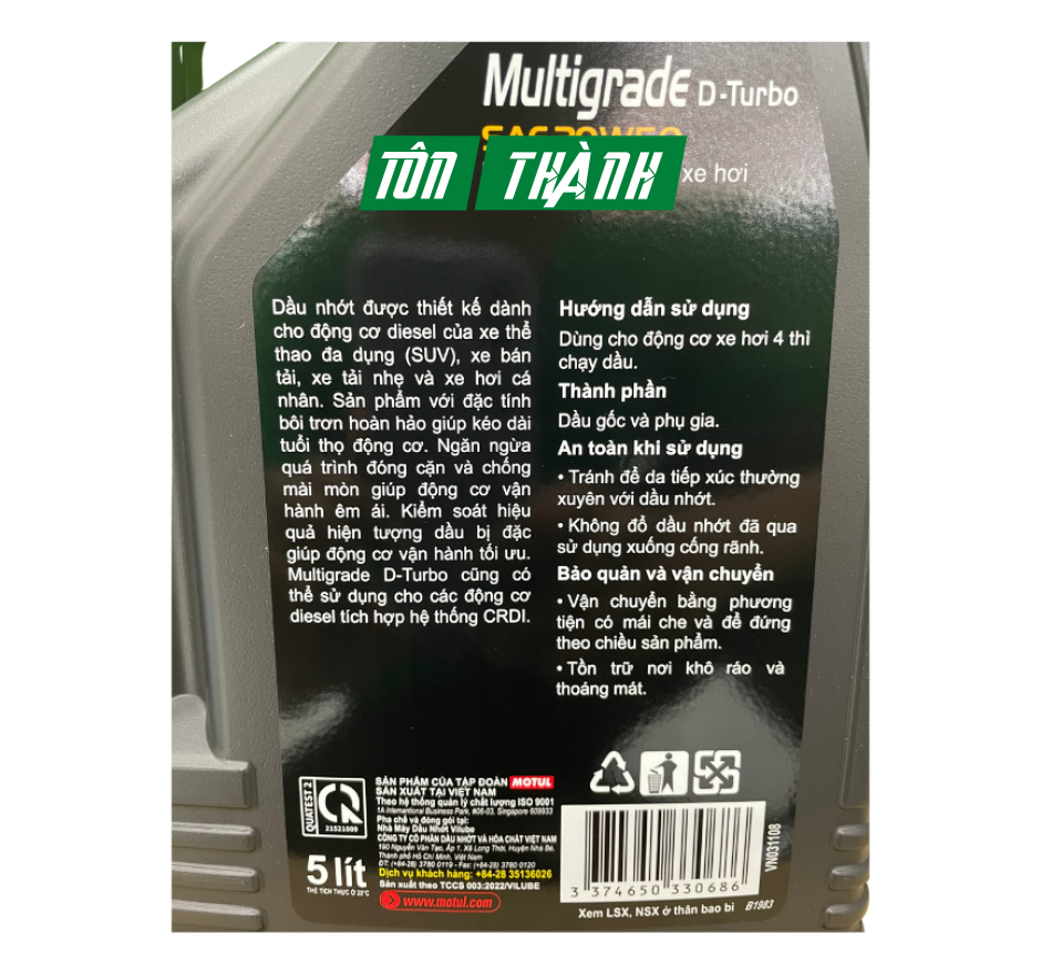 DẦU NHỚT CAO CẤP MOTUL MULTIGRADE D-TURBO 20W50 (5 LÍT)