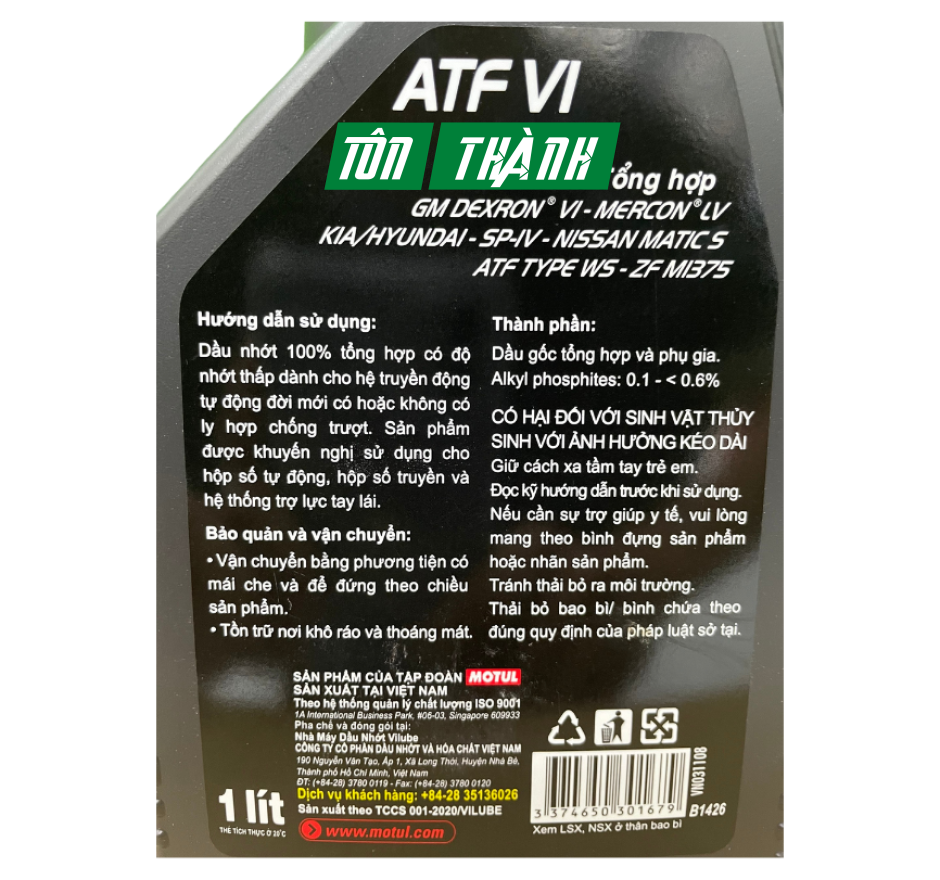 NHỚT HỘP SỐ TỰ ĐỘNG TRỢ LỰC TAY LÁI ATF VI MOTUL (1 LÍT)