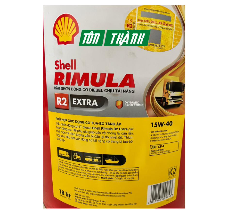 DẦU NHỚT ĐỘNG CƠ SHELL RIMULA R2 EXTRA 15W-40 (18 LÍT)