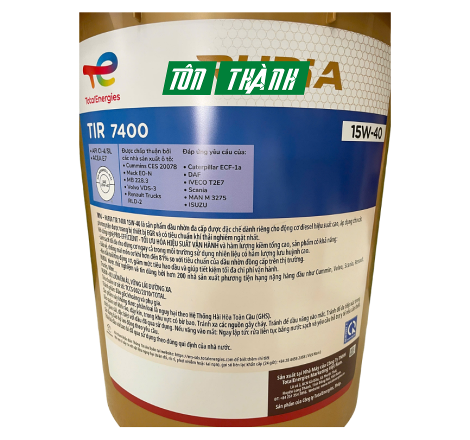 DẦU ĐỘNG CƠ TOTAL RUBIA TIR 7400 15W-40 (18 LÍT)