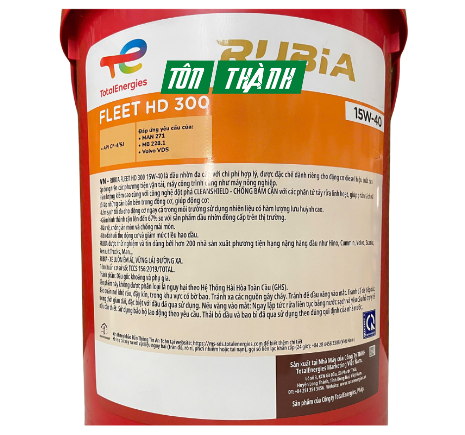 DẦU ĐỘNG CƠ DIESEL TOTAL RUBIA FLEET HD 300 SAE 15W-40 (18 LÍT)