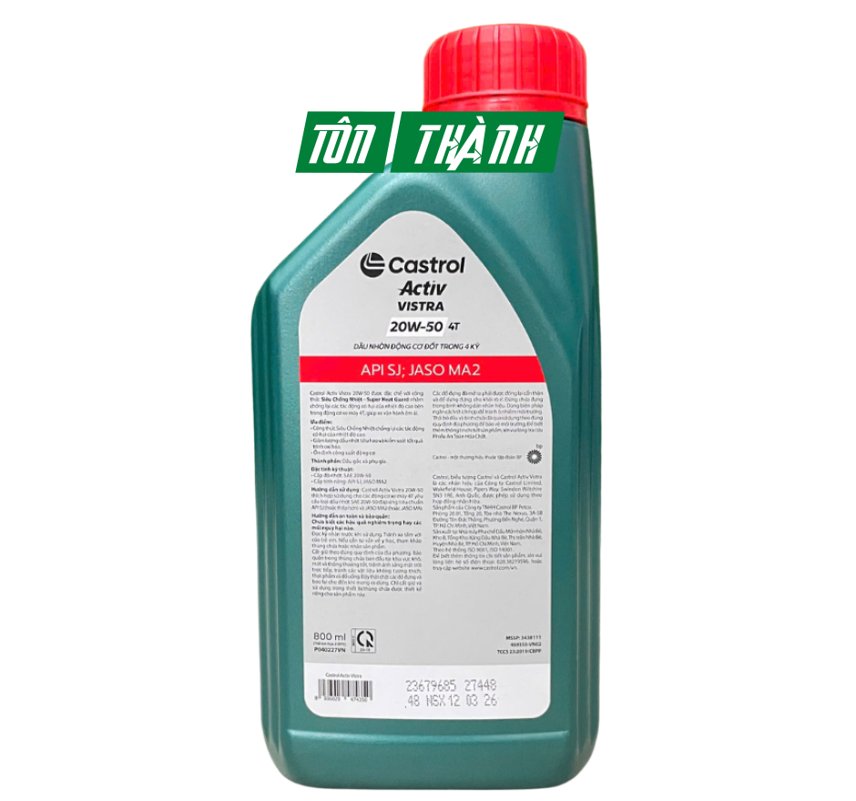 Nhớt Castrol Vistra 20W50 (0.8L & 1.0L) - Xe số - Xe côn