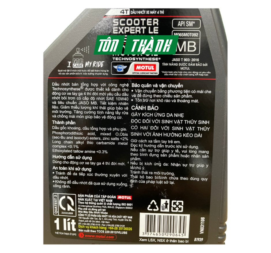 Nhớt xe tay ga MOTUL SCOOTER EXPERT LE 4T 10W40 cao cấp (0.8 Lít & 1 Lít)