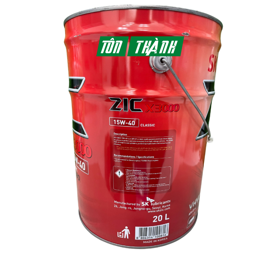 DẦU NHỚT XE TẢI NẶNG SK ZIC X3000 15W40 (20 Lít)